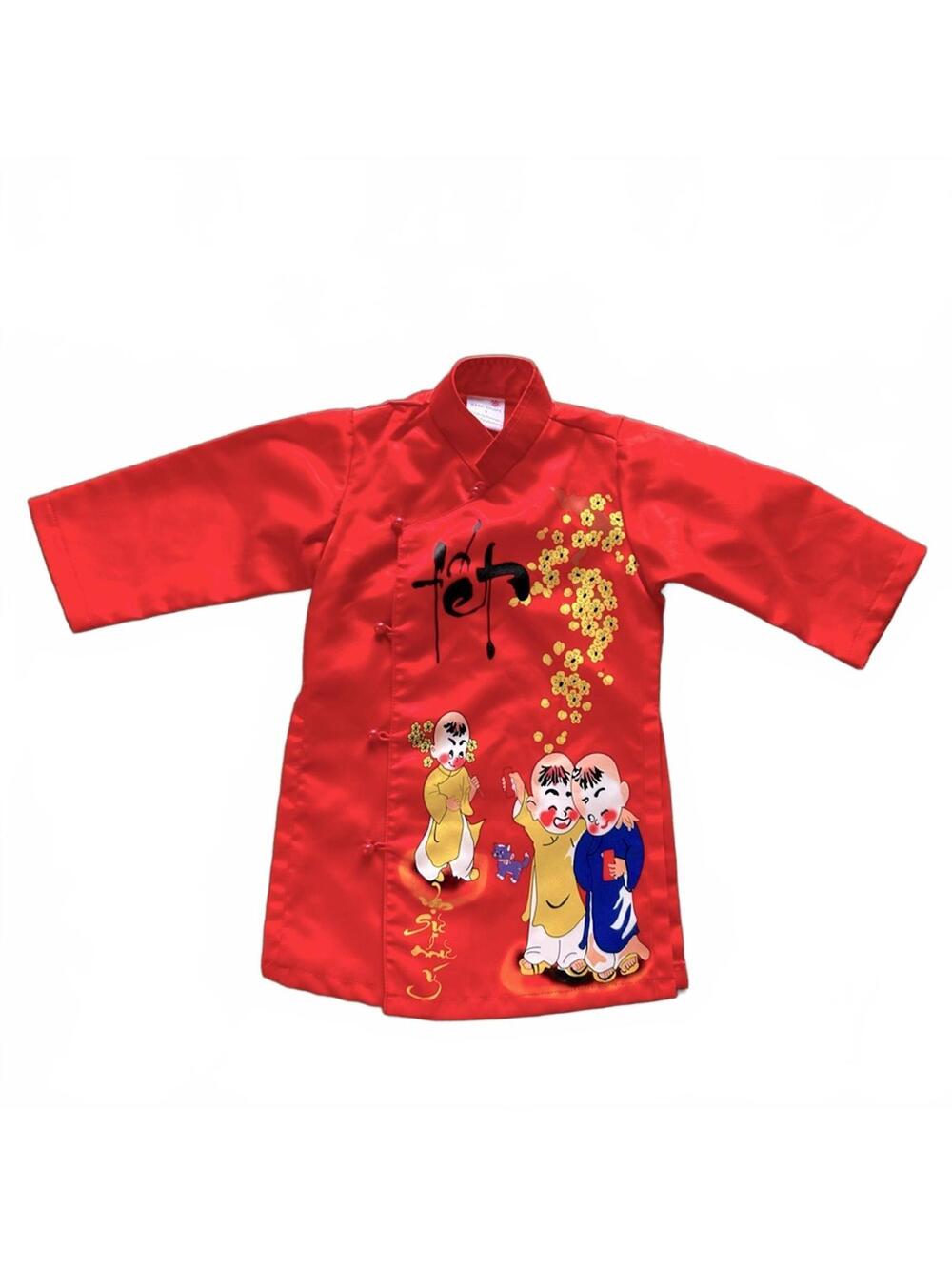 Ao Dai Red Boy Vietnamese | Printed Ao Dai Kid Asian Kimono Size 1 top only